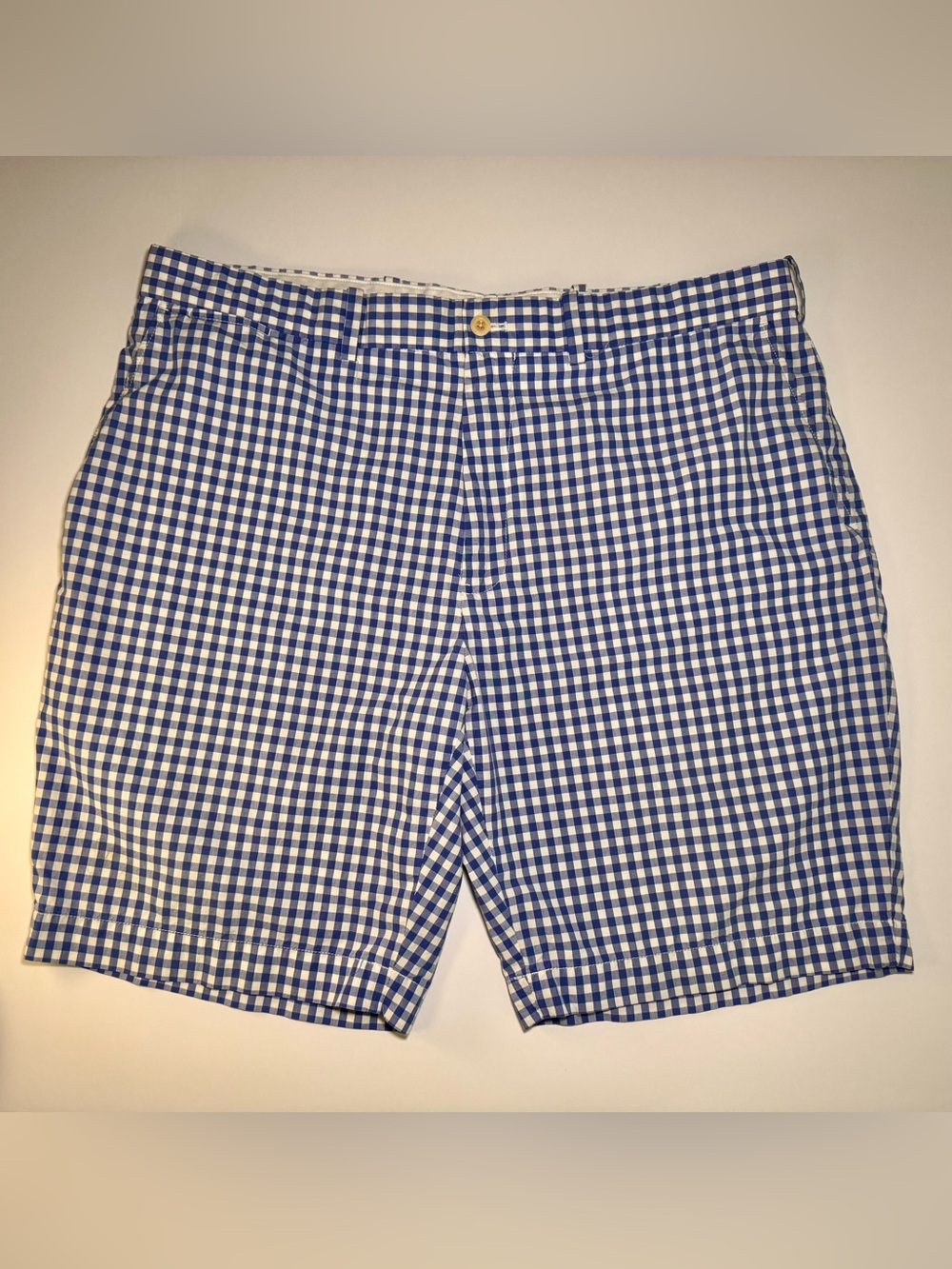 Polo by Ralph Lauren Blue and White Gingham Flat Front Shorts Golf Preppy